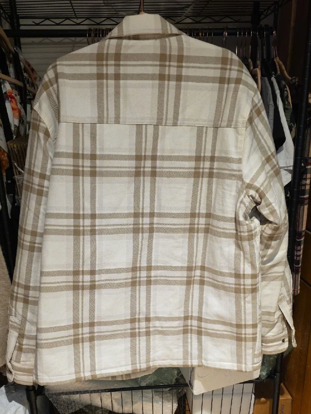 H&M Cream & Tan Plaid Quilted Shacket